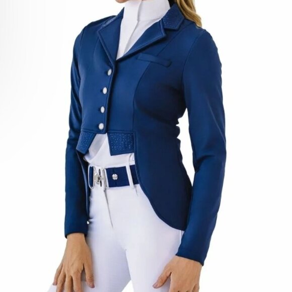 Short DRESSAGE COAT in NAVY BLUE by OVATION NEW with Tags Sizes 4-16 - Picture 2 of 8